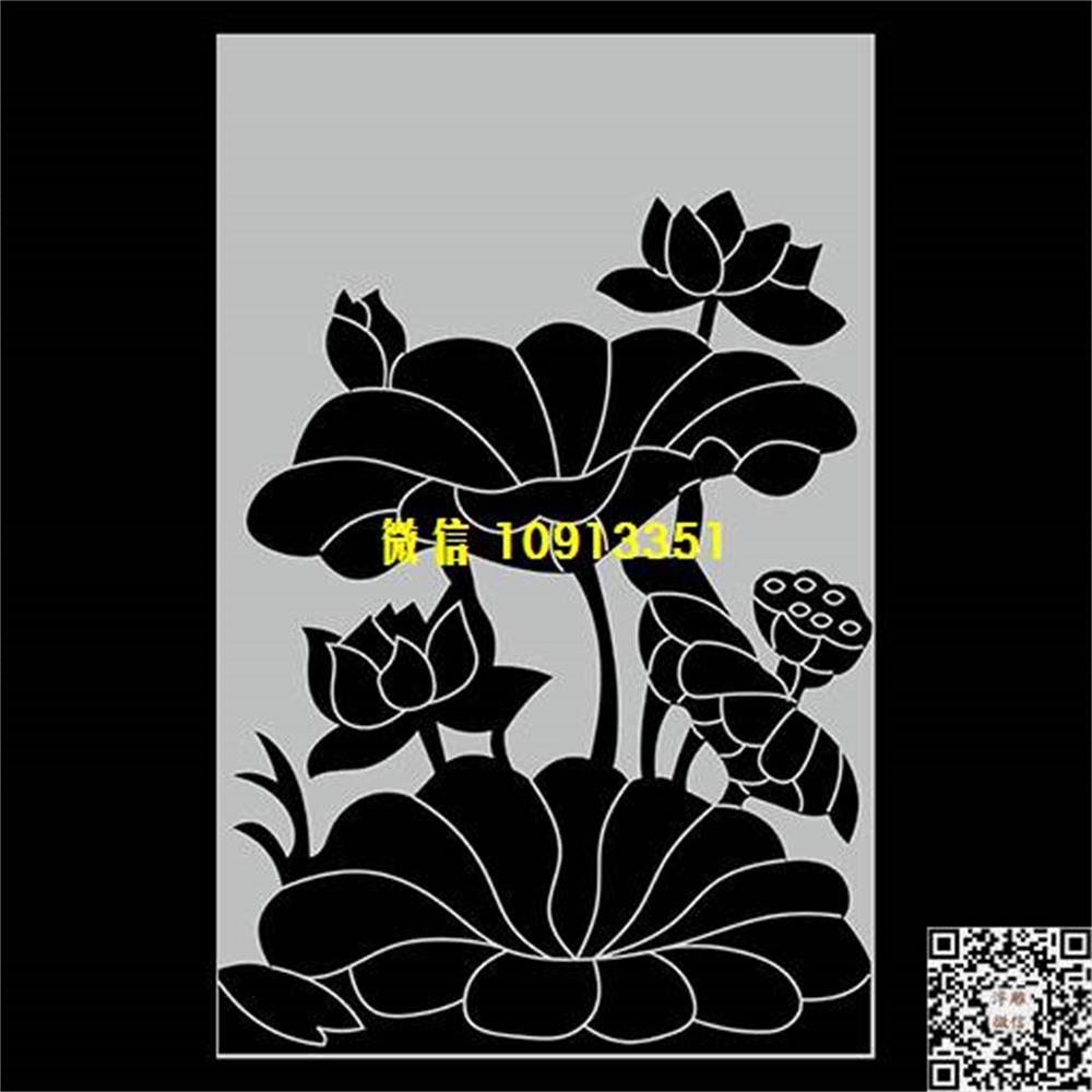 精雕图192荷花墓碑板精雕图线雕图线条图单线铣底图_电脑雕刻plt文泰矢量图精雕图浮雕图